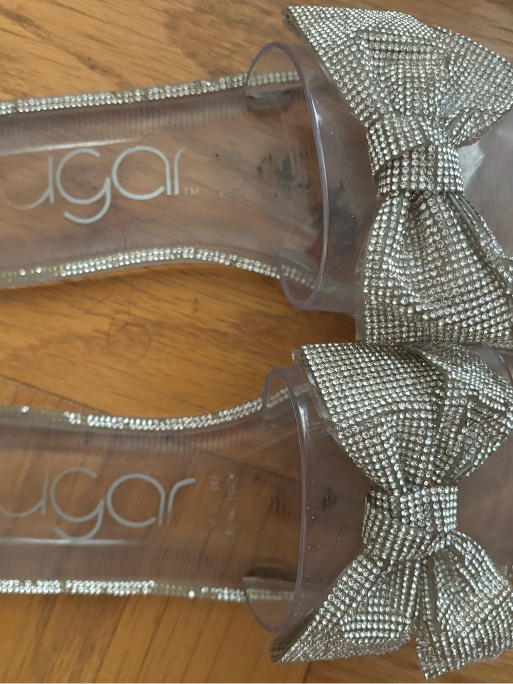Sugar Clear Slide Sandals with Silver Crystal Bow